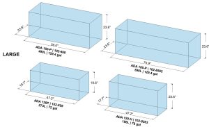 3D images of large, rimless aquariums with various sizes and dimensions