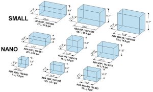 3D images of large, rimless aquariums with various sizes and dimensions.